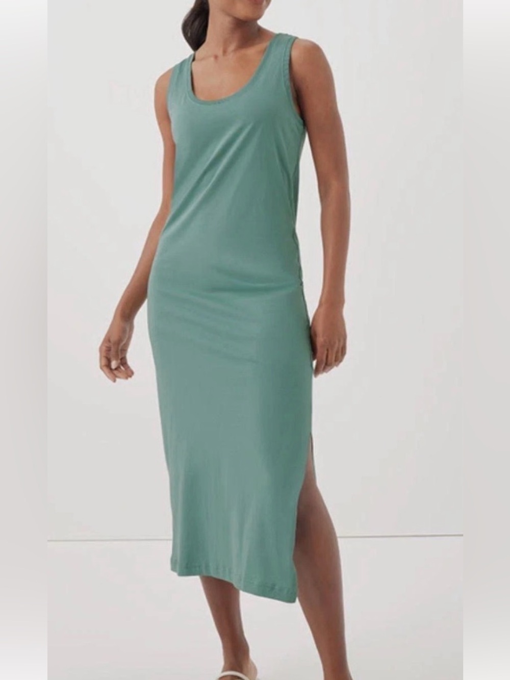 Pact Sleeveless Scoop Midi Tank Dress 100% Organic Cotton in Sage Size Small